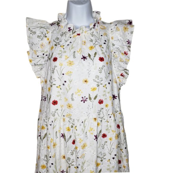 En Saison Women's Floral Tiered Embroidered Tent Dress Pockets Sz L, White (1179 - Picture 4 of 7